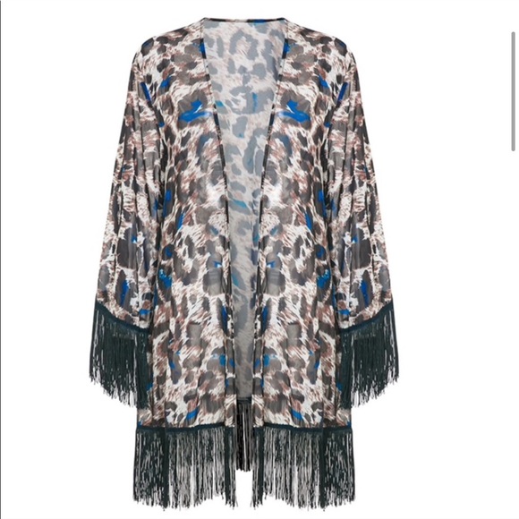 Cheetah swimwear coverup with tassels - Picture 4 of 8